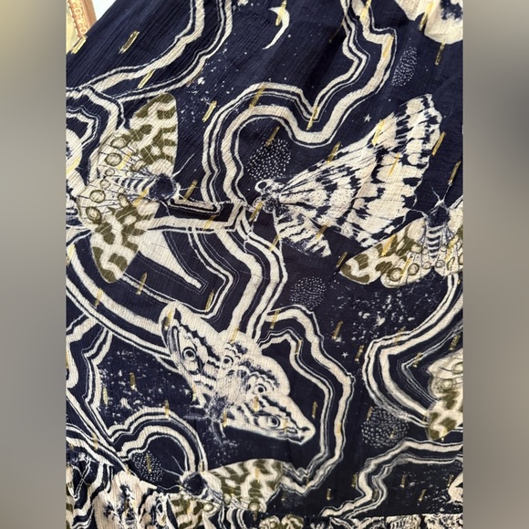 Printer Johnson Anthropologie Textured Midi Dress Moth Bug Print Ruffle Size SP - Picture 10 of 10